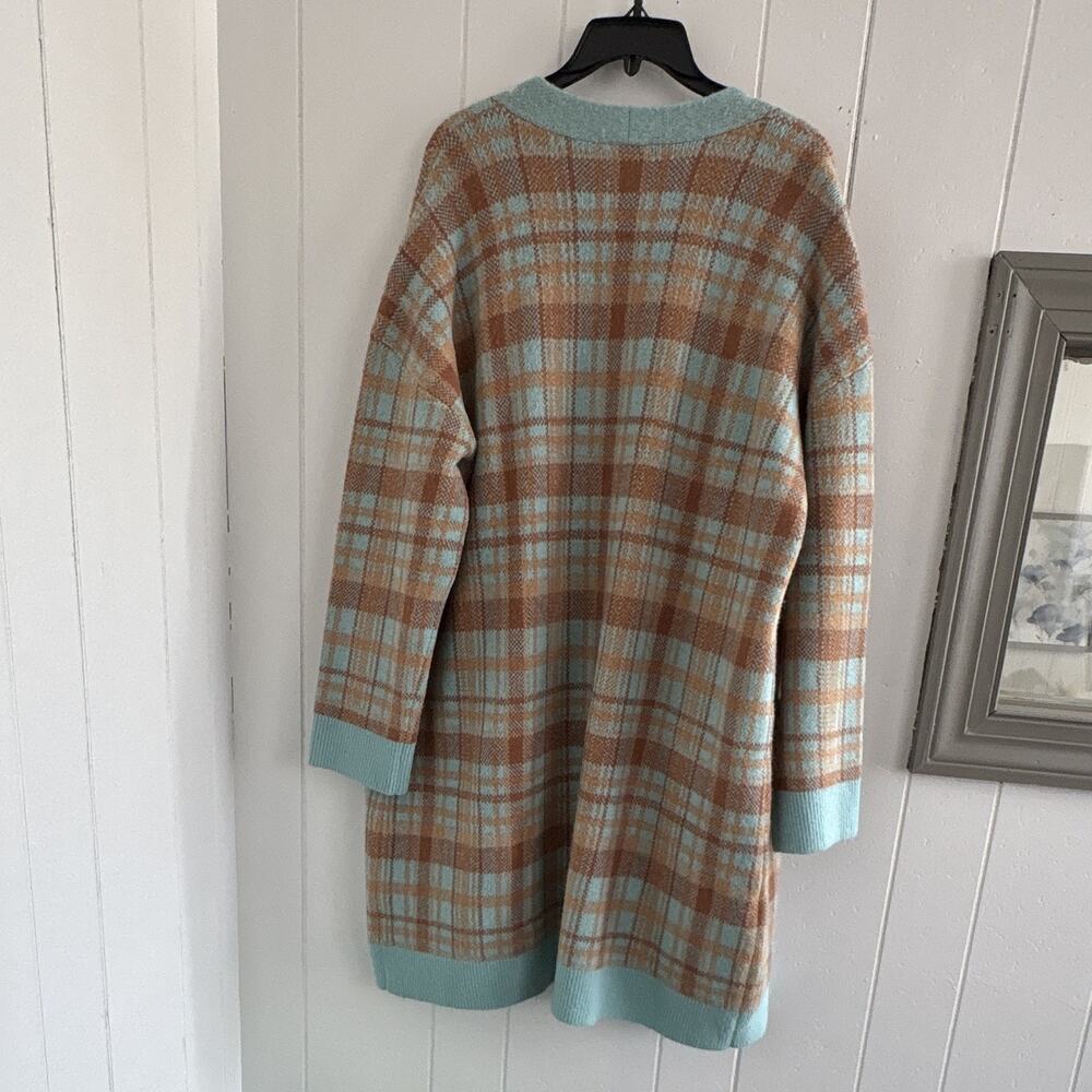 Talbots XL Brown/Blue Plaid Knit Wool Cardigan Sweater Long Sleeve Pockets - Picture 7 of 7